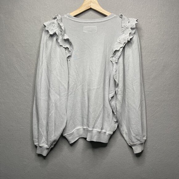 THE GREAT. Eyelet Pleat Sleeve Ruffle Sweatshirt Prairie Floral Blue Size 0 - Picture 5 of 6